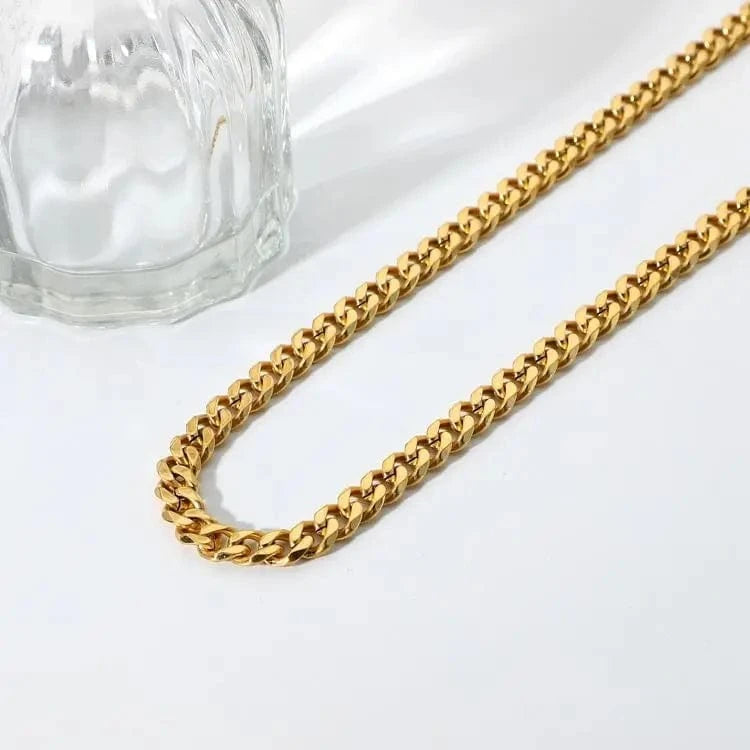 18inches / N2518 N2518 7MM Wide Thick Cuban Chain Necklace Jewelry 18K Gold Plated Miami Stainless Steel Chain Necklace For Men Women
