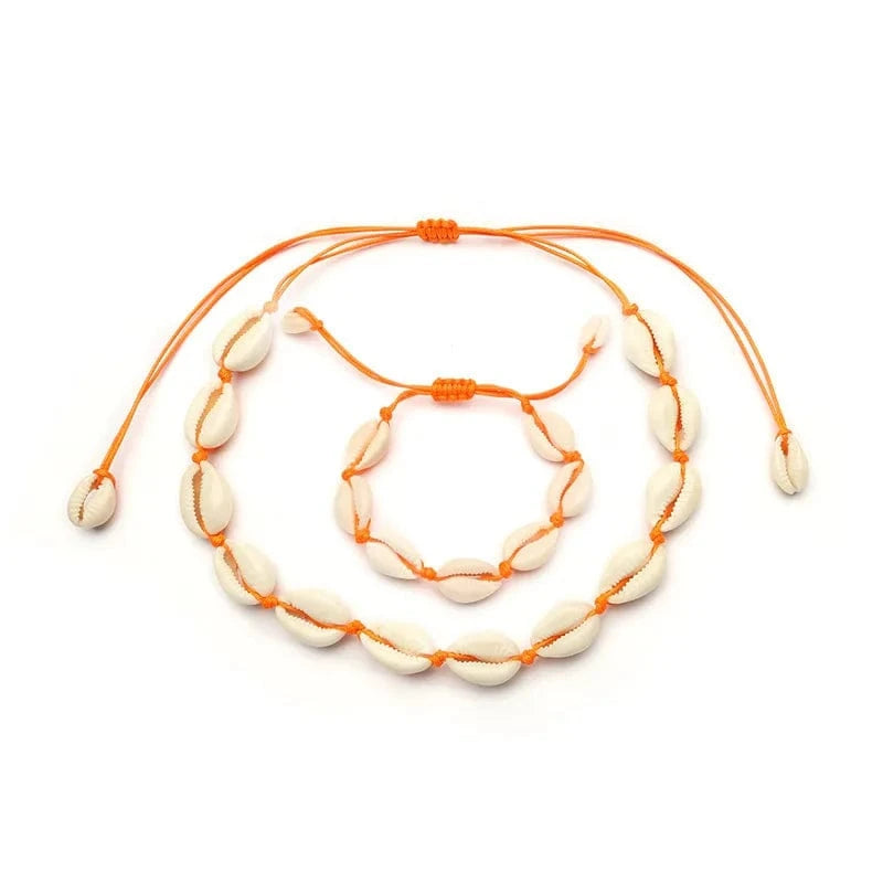 18inches / Orange set-shell Natural Shell Anklet Bracelet Necklace Handmade Beach Foot Jewelry Adjustable Boho Beaded Anklet for Women and Girls