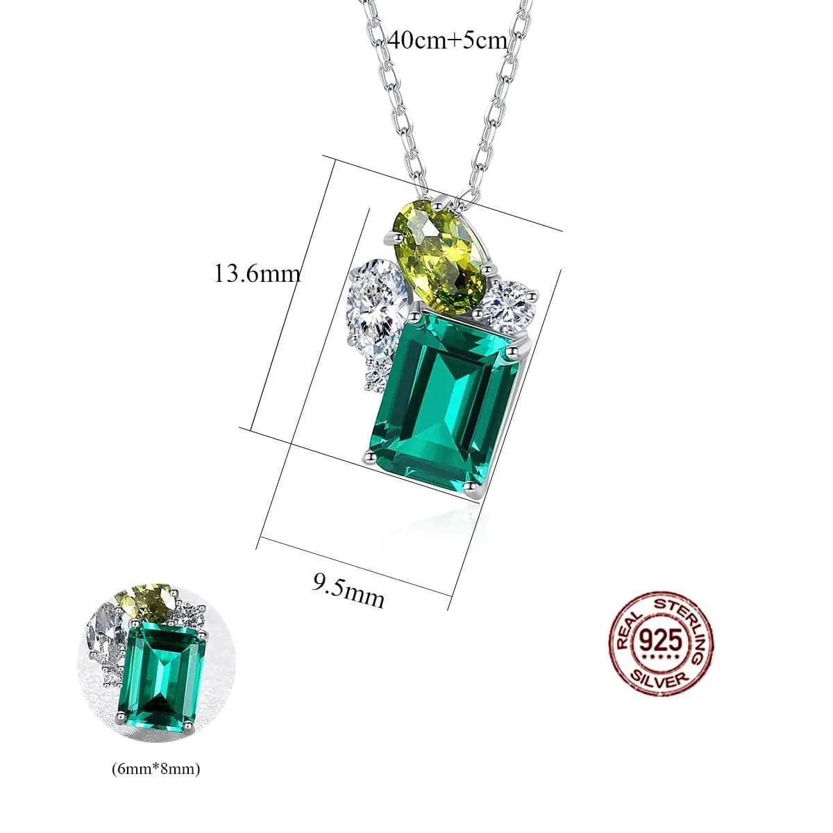 18inches / Silver OLAN Fashion Jewelry 925 Sterling Silver 6*8mm Emerald Gemstone Dainty Pendant Necklace for Women Mom Anniversary Birthday Gifts