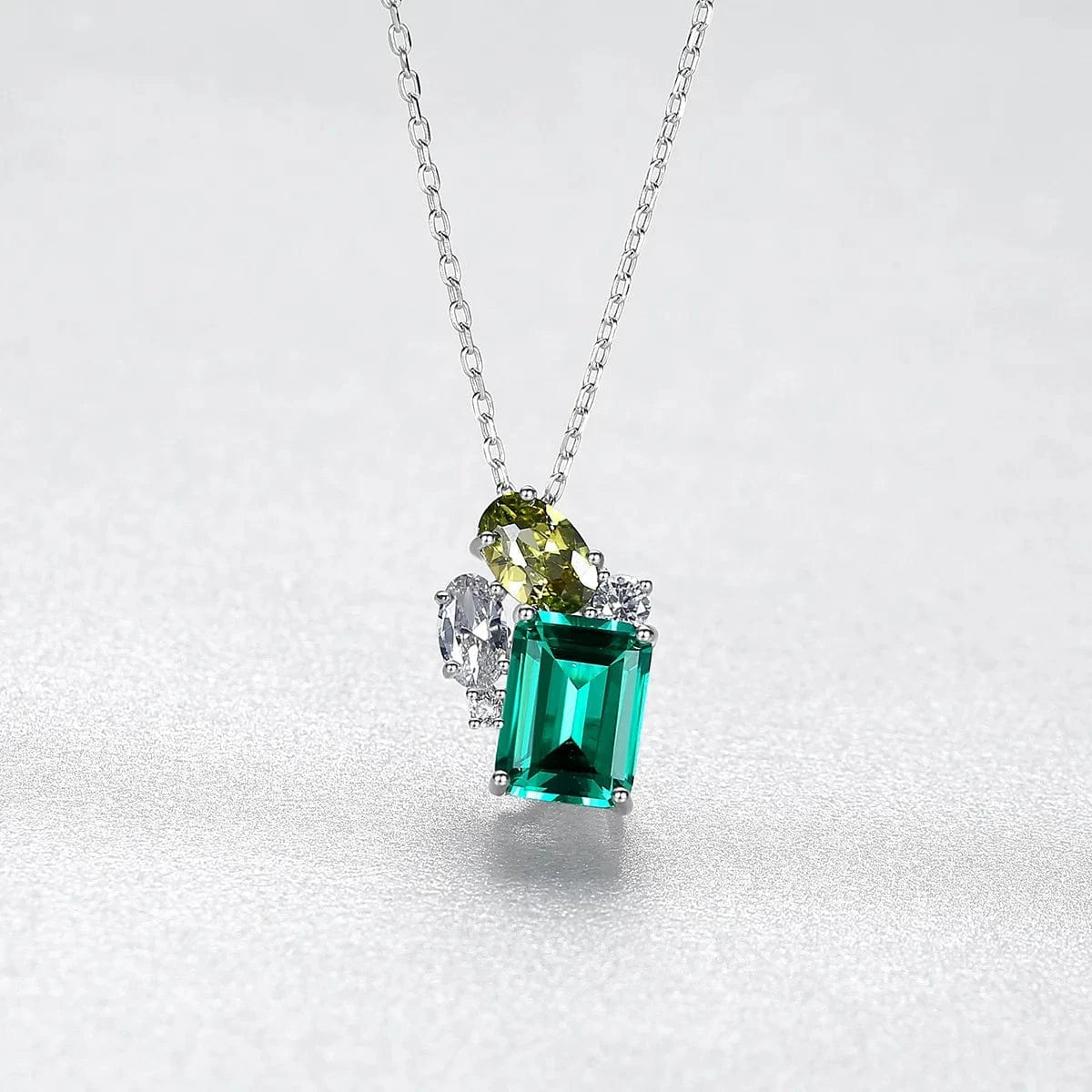 18inches / Silver OLAN Fashion Jewelry 925 Sterling Silver 6*8mm Emerald Gemstone Dainty Pendant Necklace for Women Mom Anniversary Birthday Gifts