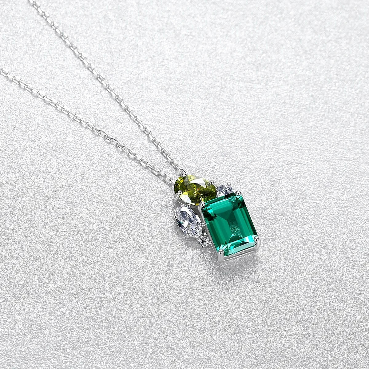 18inches / Silver OLAN Fashion Jewelry 925 Sterling Silver 6*8mm Emerald Gemstone Dainty Pendant Necklace for Women Mom Anniversary Birthday Gifts