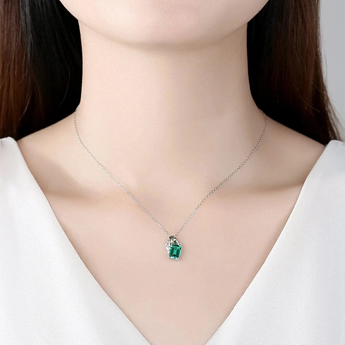 18inches / Silver OLAN Fashion Jewelry 925 Sterling Silver 6*8mm Emerald Gemstone Dainty Pendant Necklace for Women Mom Anniversary Birthday Gifts