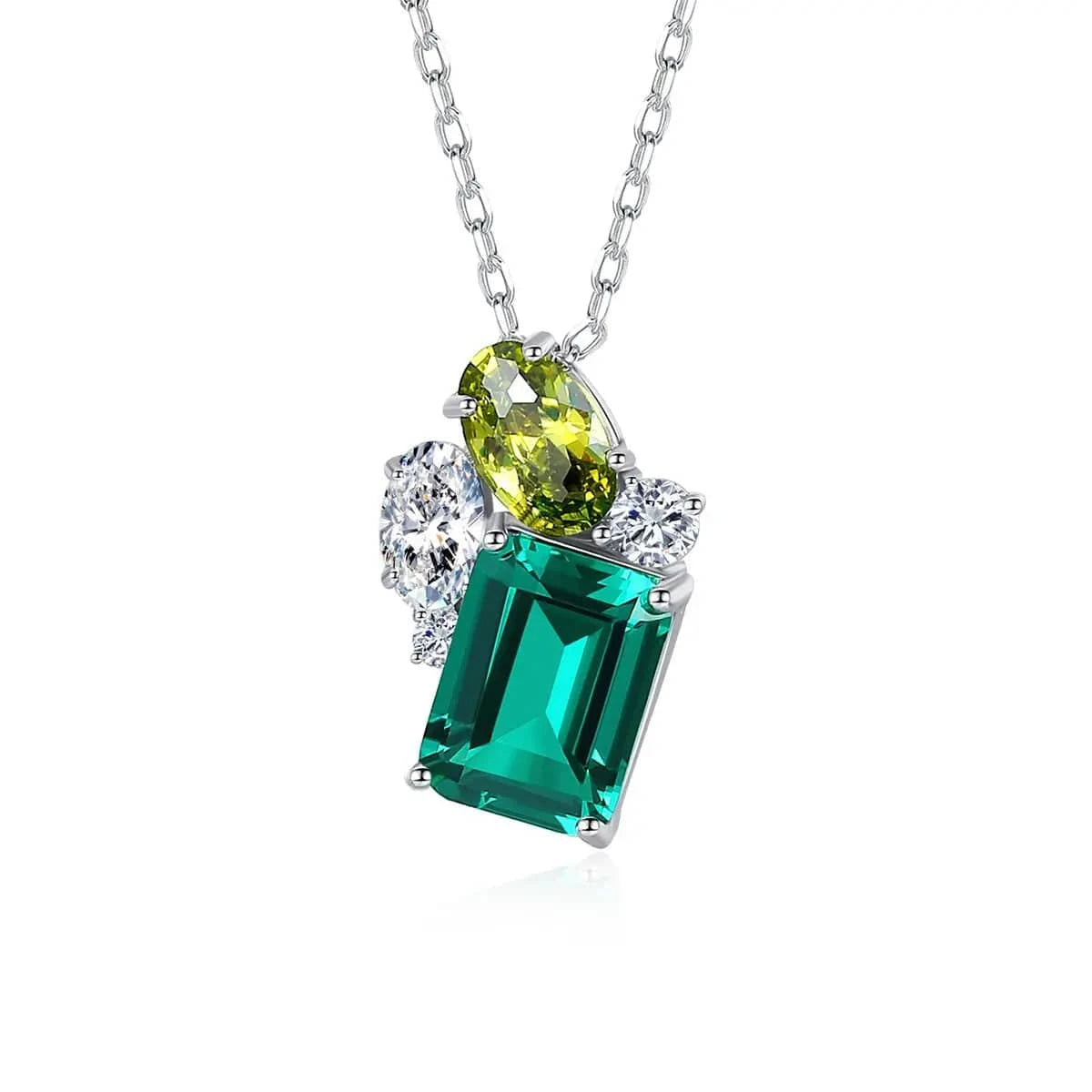 18inches / Silver OLAN Fashion Jewelry 925 Sterling Silver 6*8mm Emerald Gemstone Dainty Pendant Necklace for Women Mom Anniversary Birthday Gifts