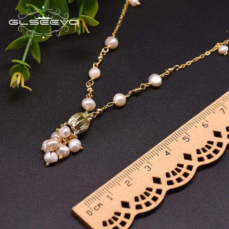 18inches / style 1 Real Natural Freshwater Pearl Necklace For Women Girls Gifts Statement Necklace 925 Jewelry