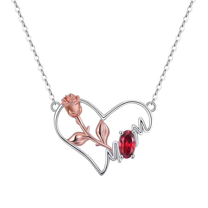 18inches / style 2 Hailer Joyas Garnet Gemstone I love You Mom 925 Sterling Silver Heart Pendant Necklace Mothers Day Gift 2023