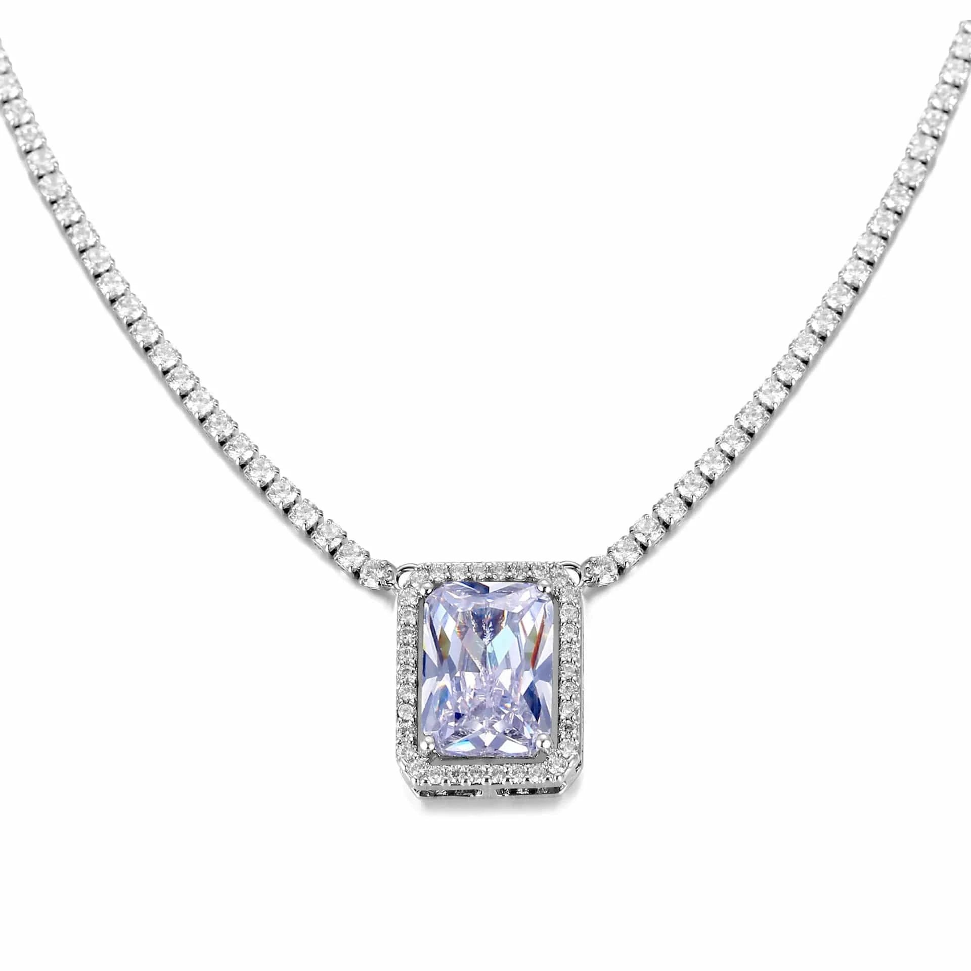 18inches / White European and American Hot Selling Hip-Hop Zircon Tennis Chain Big Square Necklace For Women Collarbone Chain Popular Jewelry