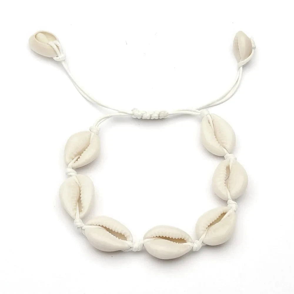 18inches / White-shell Natural Cowrie Beads Shell Bracelet/Anklet/necklace Handmade Beach bracelet Jewelry Hawaiian Jamaican Style Adjustable for Women