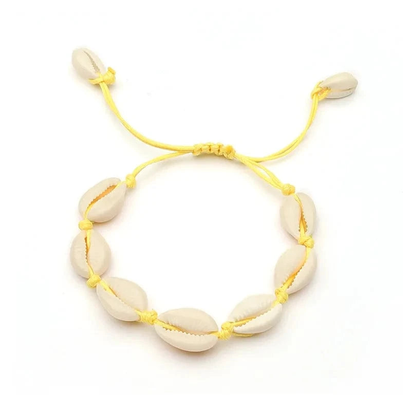 18inches / Yellow-shell Natural Shell Anklet Bracelet Necklace Handmade Beach Foot Jewelry Adjustable Boho Beaded Anklet for Women and Girls