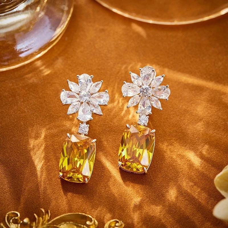 18k copper gold-plated zircon fashionable champagne gold exquisite necklace earrings set, dress accessories, gift jewelry