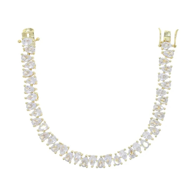 18K Gold Plated 3 Prong Setting Water Drop Tear Drop Zircon Tennis Chain Bracelet CZ Iced Out Diamond Crystal Women Jewelry