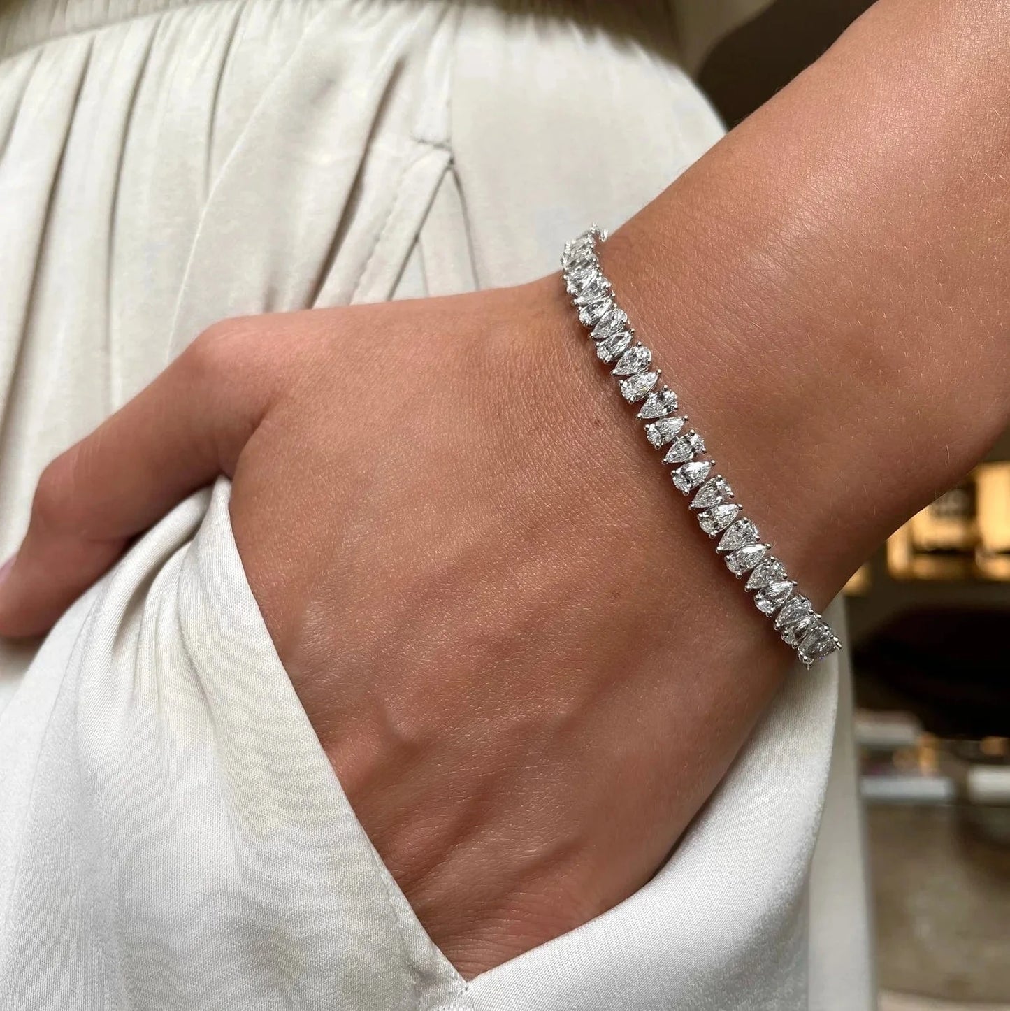 18K Gold Plated 3 Prong Setting Water Drop Tear Drop Zircon Tennis Chain Bracelet CZ Iced Out Diamond Crystal Women Jewelry
