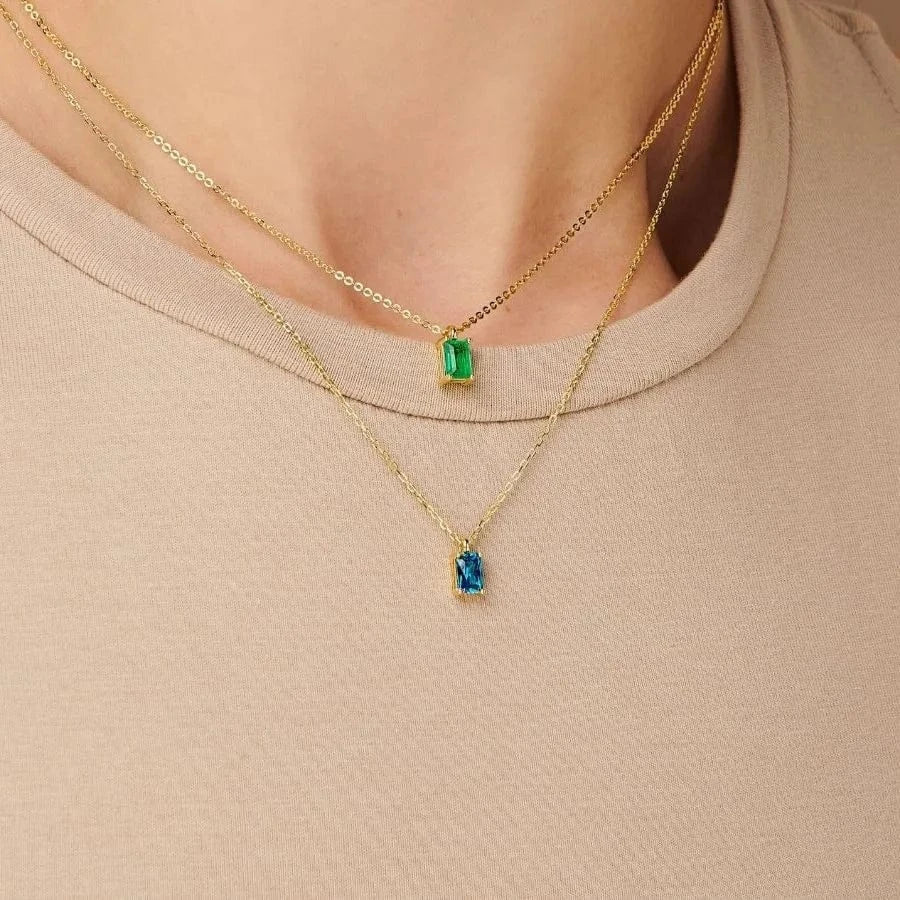 18K Gold Plated Brassre Ctangular Zircon Collar Necklace Statement Chunky  Charm Summer Beach Chokers Necklaces Gifts for Women