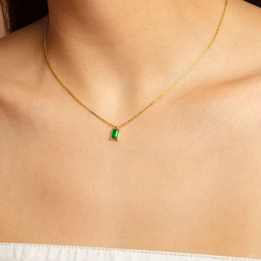 18K Gold Plated Brassre Ctangular Zircon Collar Necklace Statement Chunky  Charm Summer Beach Chokers Necklaces Gifts for Women