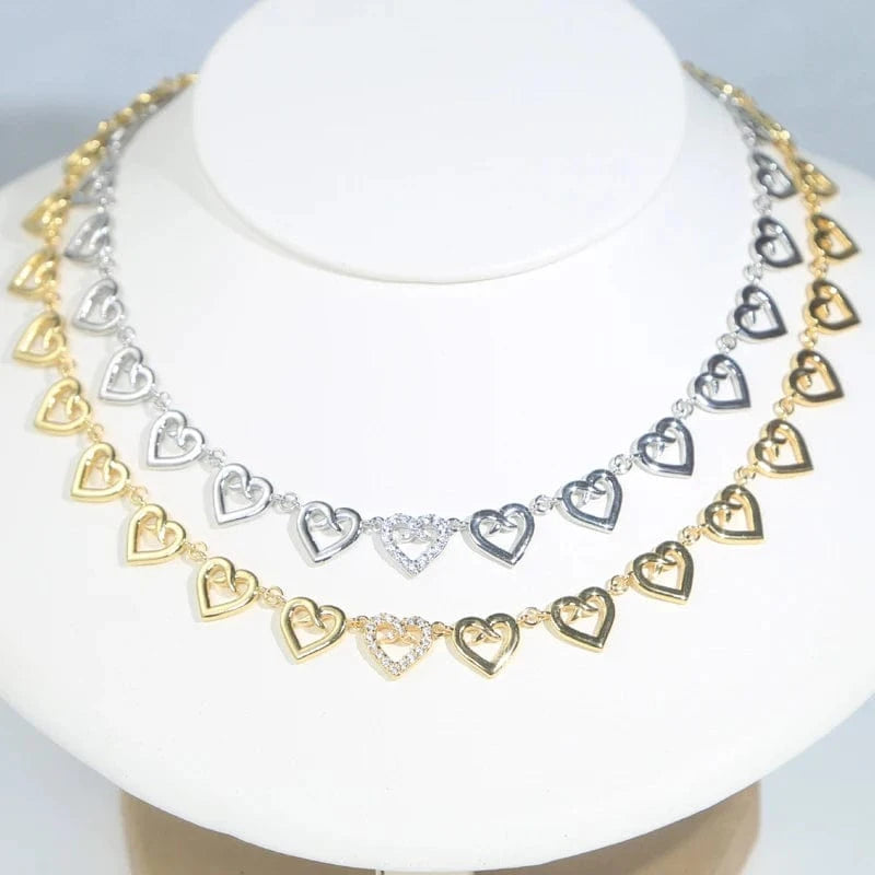 18K Gold Plated Charm Fashion Women Jewelry Set Micro Pave 5A CZ Diamond Hallow Heart Shape Necklace Bracelet Ring Earring