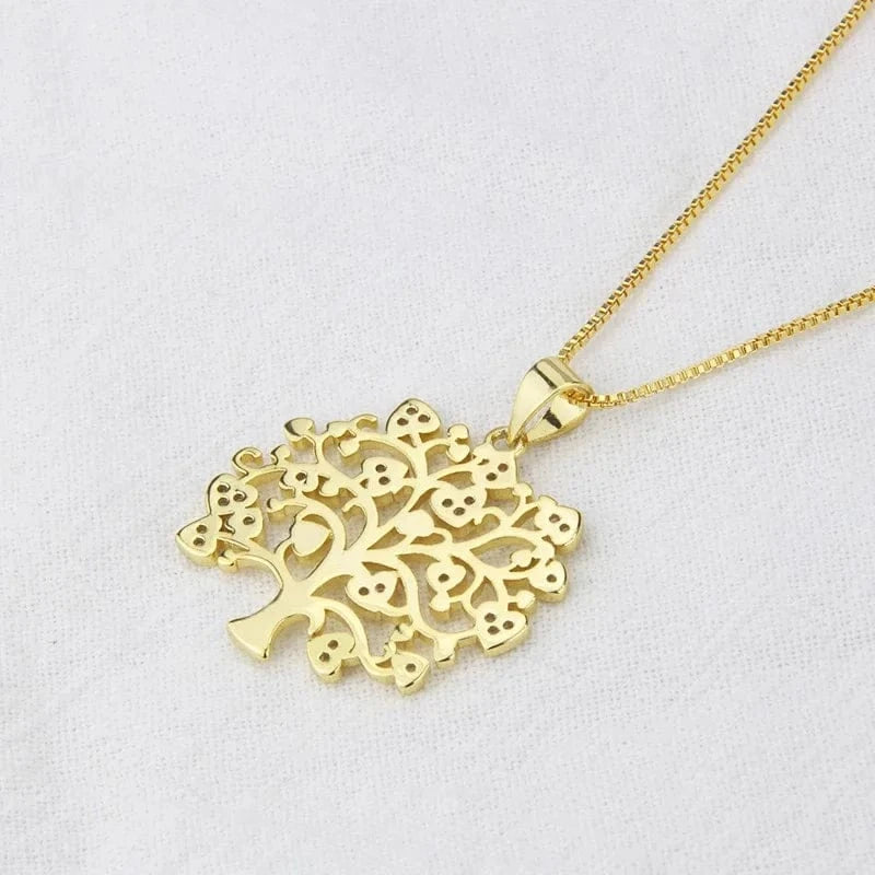 18K Gold Plated Copper Zirconia Life Tree Pendant Necklace Wedding Bridal Necklaces Latest Steel Popular Gift Jewelry For Ladies