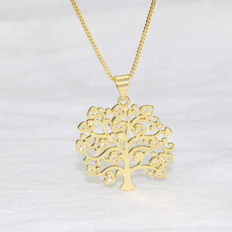 18K Gold Plated Copper Zirconia Life Tree Pendant Necklace Wedding Bridal Necklaces Latest Steel Popular Gift Jewelry For Ladies