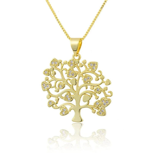 18K Gold Plated Copper Zirconia Life Tree Pendant Necklace Wedding Bridal Necklaces Latest Steel Popular Gift Jewelry For Ladies