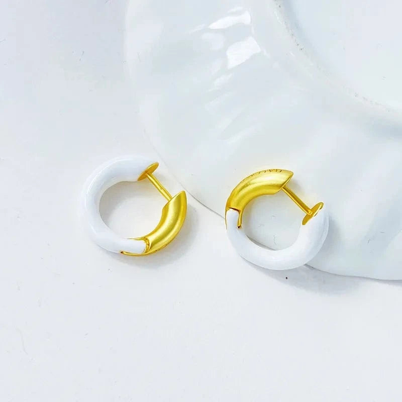18K gold plated jewelry women fine fashion jewelry half enamel earring mini gold hoops gold huggie hoop earrings