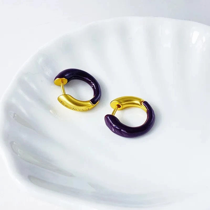 18K gold plated jewelry women fine fashion jewelry half enamel earring mini gold hoops gold huggie hoop earrings