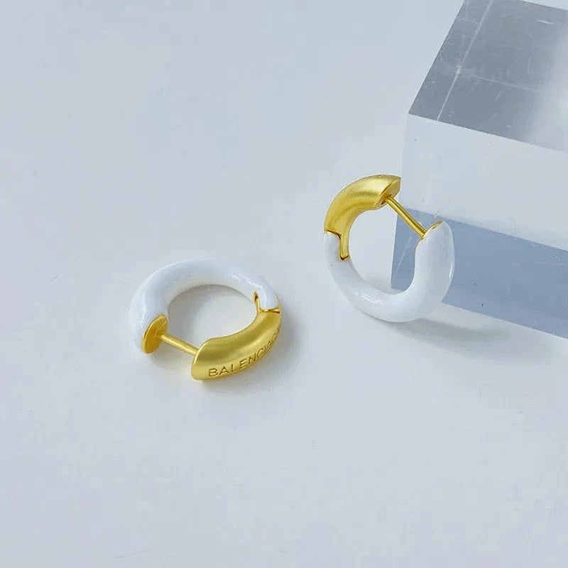 18K gold plated jewelry women fine fashion jewelry half enamel earring mini gold hoops gold huggie hoop earrings