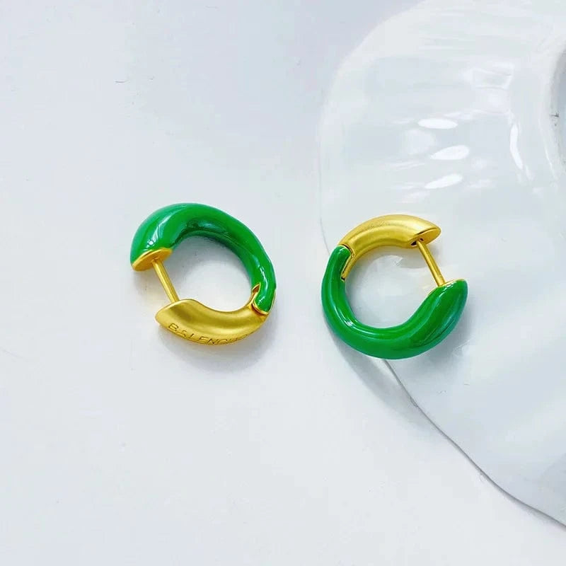 18K gold plated jewelry women fine fashion jewelry half enamel earring mini gold hoops gold huggie hoop earrings