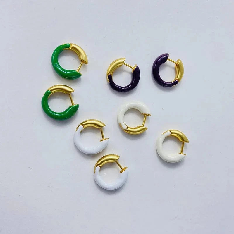 18K gold plated jewelry women fine fashion jewelry half enamel earring mini gold hoops gold huggie hoop earrings