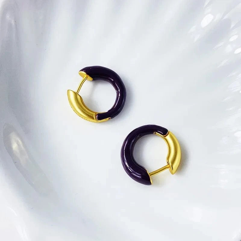 18K gold plated jewelry women fine fashion jewelry half enamel earring mini gold hoops gold huggie hoop earrings