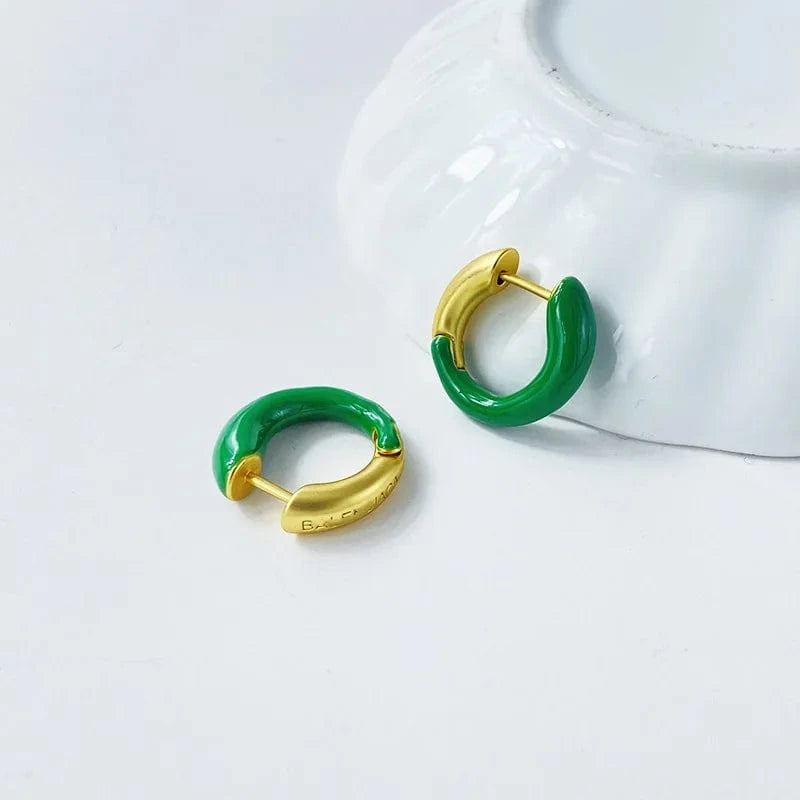 18K gold plated jewelry women fine fashion jewelry half enamel earring mini gold hoops gold huggie hoop earrings