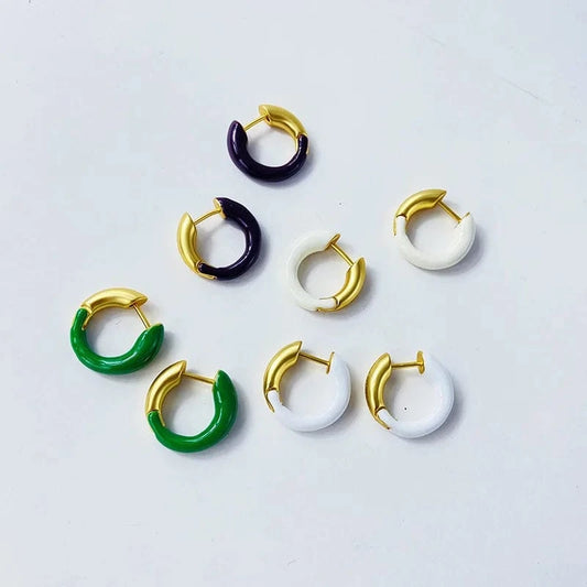 18K gold plated jewelry women fine fashion jewelry half enamel earring mini gold hoops gold huggie hoop earrings
