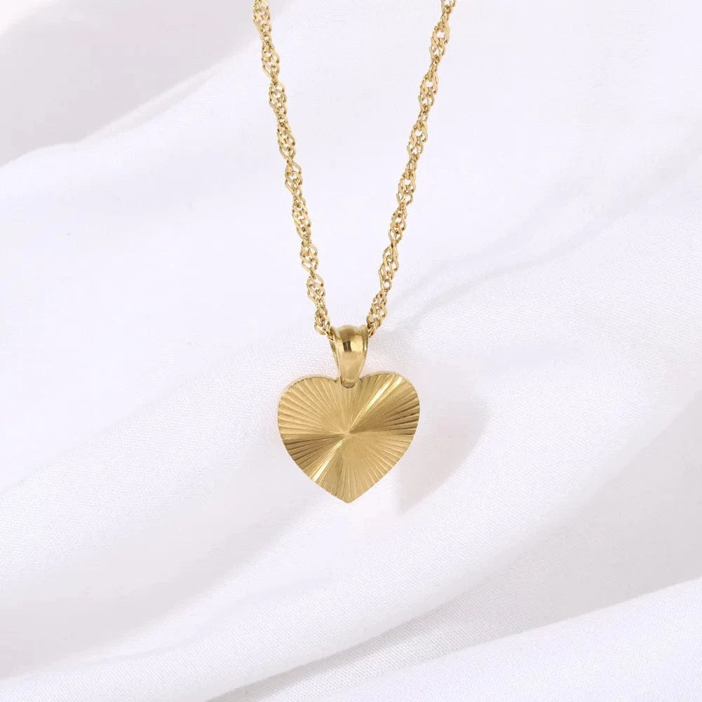 18k Gold Plated Necklace Round Gear Pendant Necklace Heart Necklaces Stainless Steel Gold Wholesale Jewelry