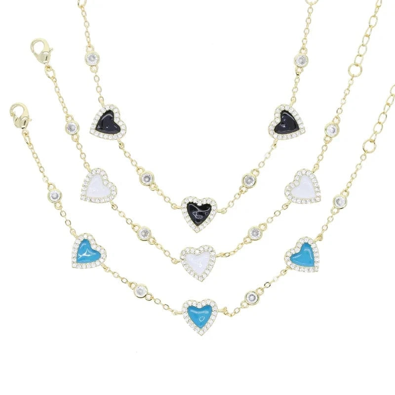 18K Gold Plated New Fashion Women Jewelry 5A CZ White Turquoise Heart Link Chain Bracelet