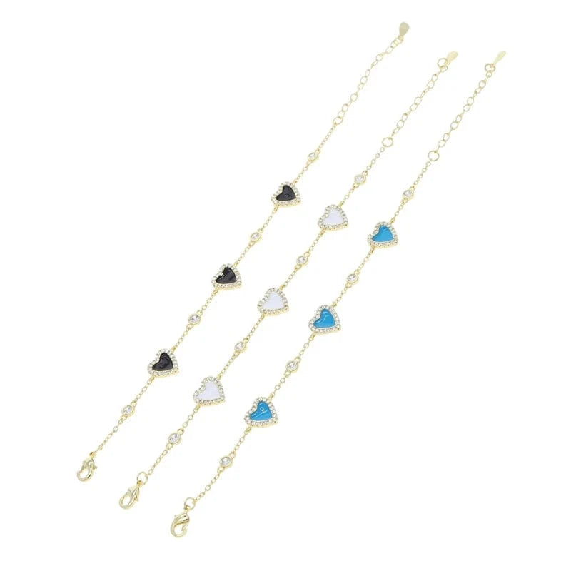18K Gold Plated New Fashion Women Jewelry 5A CZ White Turquoise Heart Link Chain Bracelet