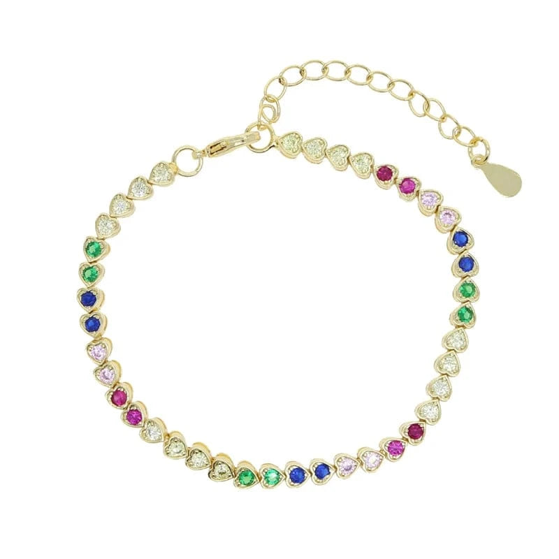 18K Gold Plated Rainbow Fashion Women Set Jewelry CZ Bezel Heart Colorful Diamond Tennis Necklace