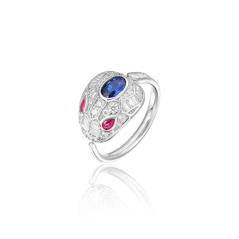 18K Inlaid Blue Zircon Open Red Eyes Matching Couple Snake Ring Premium Custom Jewelry