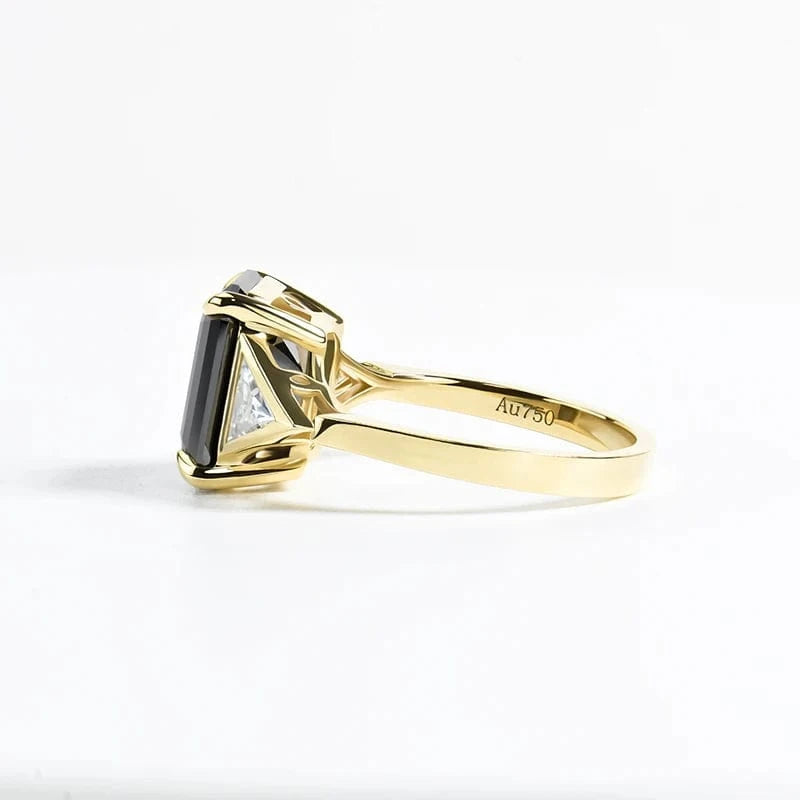 18K   moissanite ring  black  gemstone lady's  ring AU750 gold ring