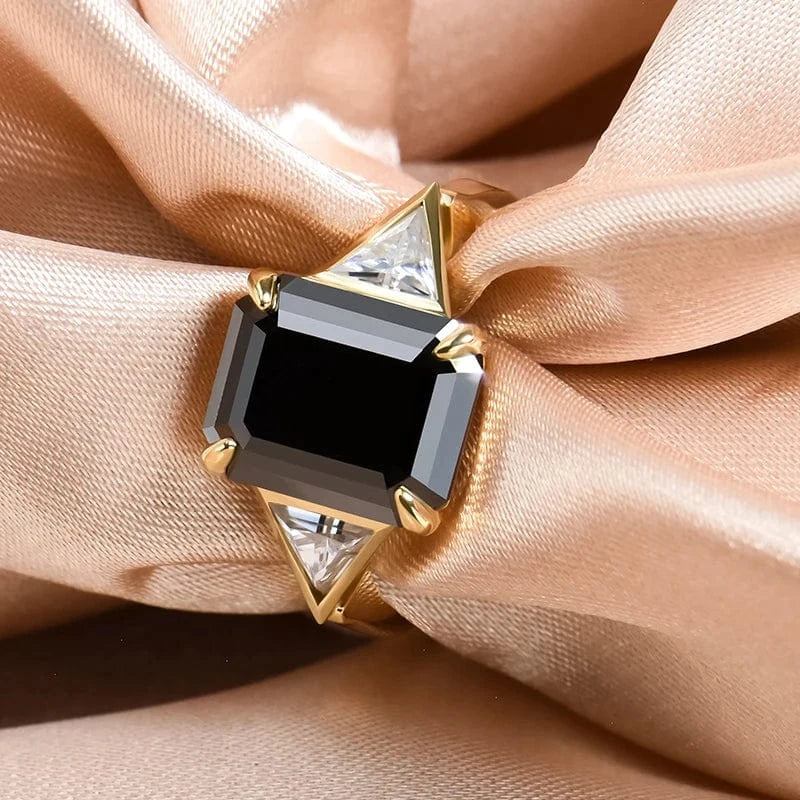 18K   moissanite ring  black  gemstone lady's  ring AU750 gold ring