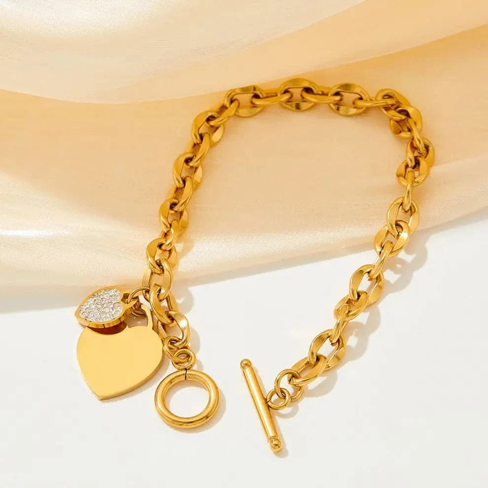 18k Stainless Steel Gold Plated Jewelry OT Buckle Heart Zircon Pendant Necklace Bracelet Earrings Jewelry Set