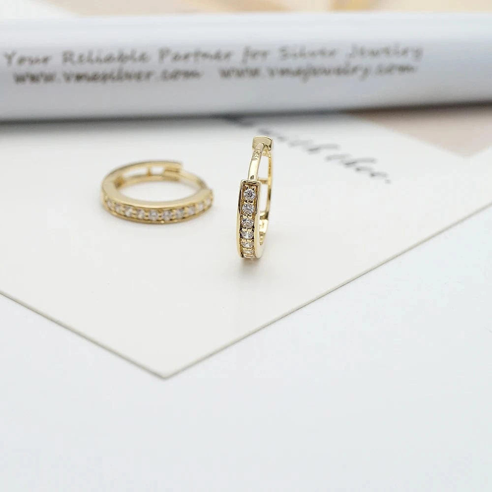 18K Yellow Gold with CZ Stone Hot Selling Vintage Minimalist Real Gold Jewelry Wholesale 18K Earrings with CZ Stones Huggies Disposable