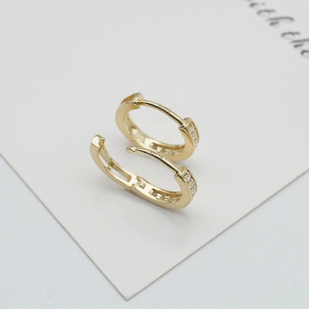 18K Yellow Gold with CZ Stone Hot Selling Vintage Minimalist Real Gold Jewelry Wholesale 18K Earrings with CZ Stones Huggies Disposable