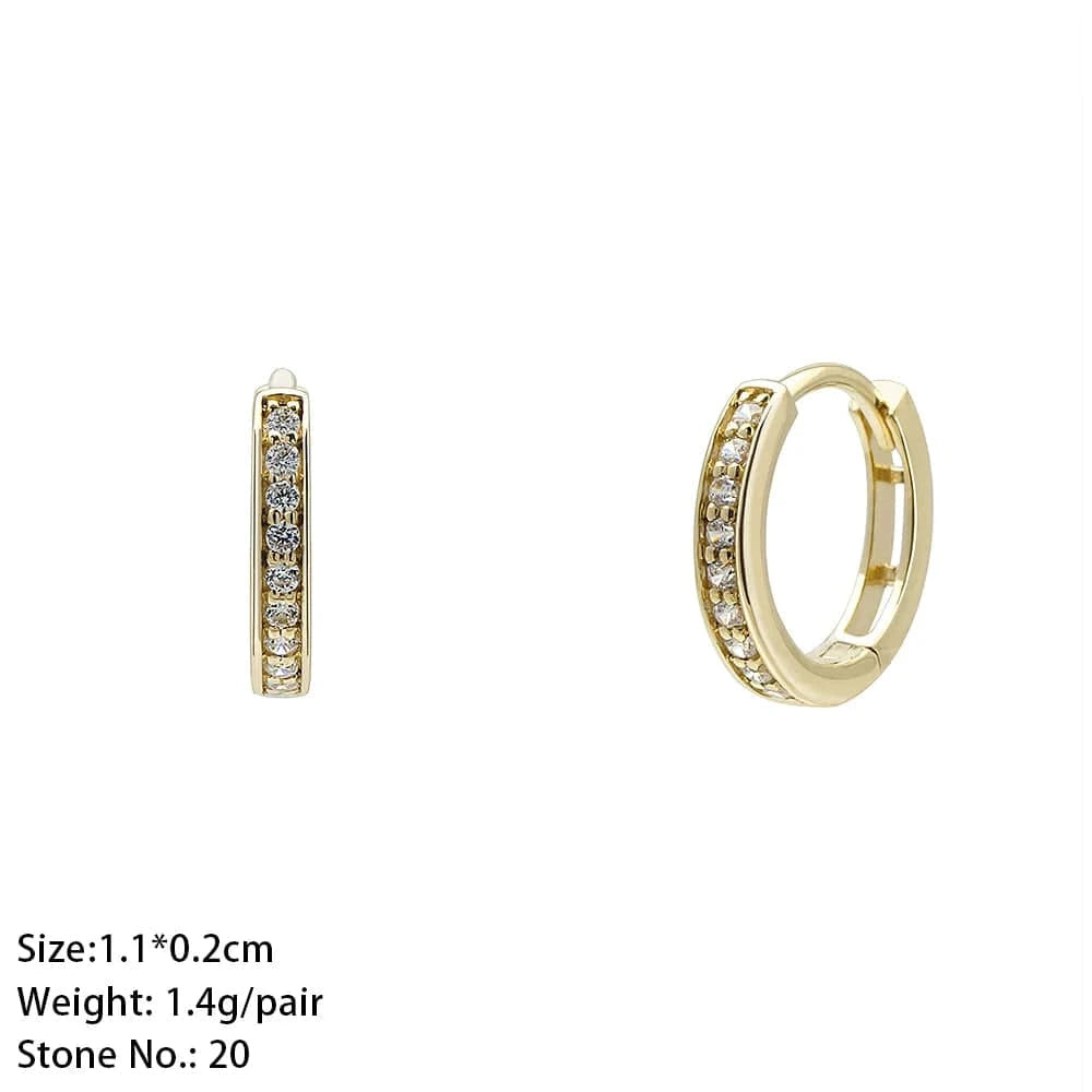 18K Yellow Gold with CZ Stone Hot Selling Vintage Minimalist Real Gold Jewelry Wholesale 18K Earrings with CZ Stones Huggies Disposable