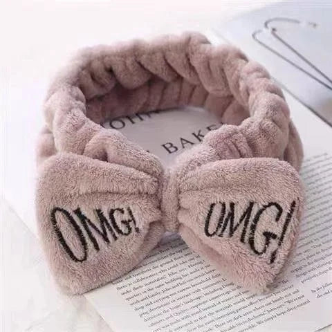 19 Coffee OMG Elastic Headband Custom Logo OMG Bowknot Wash Face Hairband Rabbit Cat Ear Cute Plush Lady Soft Women Elastic Hair Band Flannel Make up Headbands