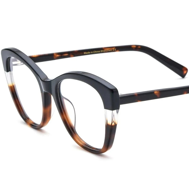 19327 Black Leopard Borregls Acetate Cat Eye Glasses Frame Brand Designer Transparent Eyeglasses Frame Myopia Optical Eyewear 19327
