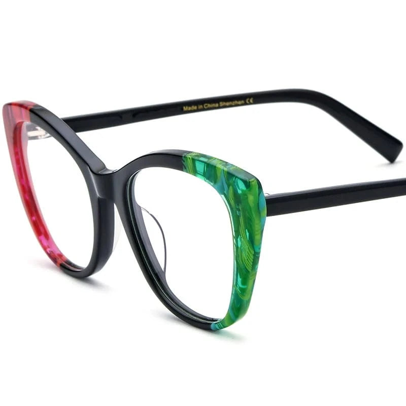 19327 Red Green Borregls Acetate Cat Eye Glasses Frame Brand Designer Transparent Eyeglasses Frame Myopia Optical Eyewear 19327