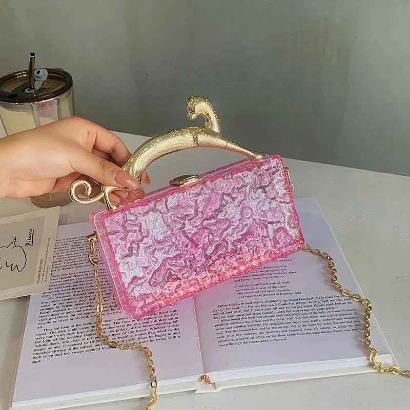 19cm*5cm*10.5cm / Pink Hot Sale Box Handbags Young Lady Designer Clear Box Hand Bags For Woman's Fashion Jelly Purses