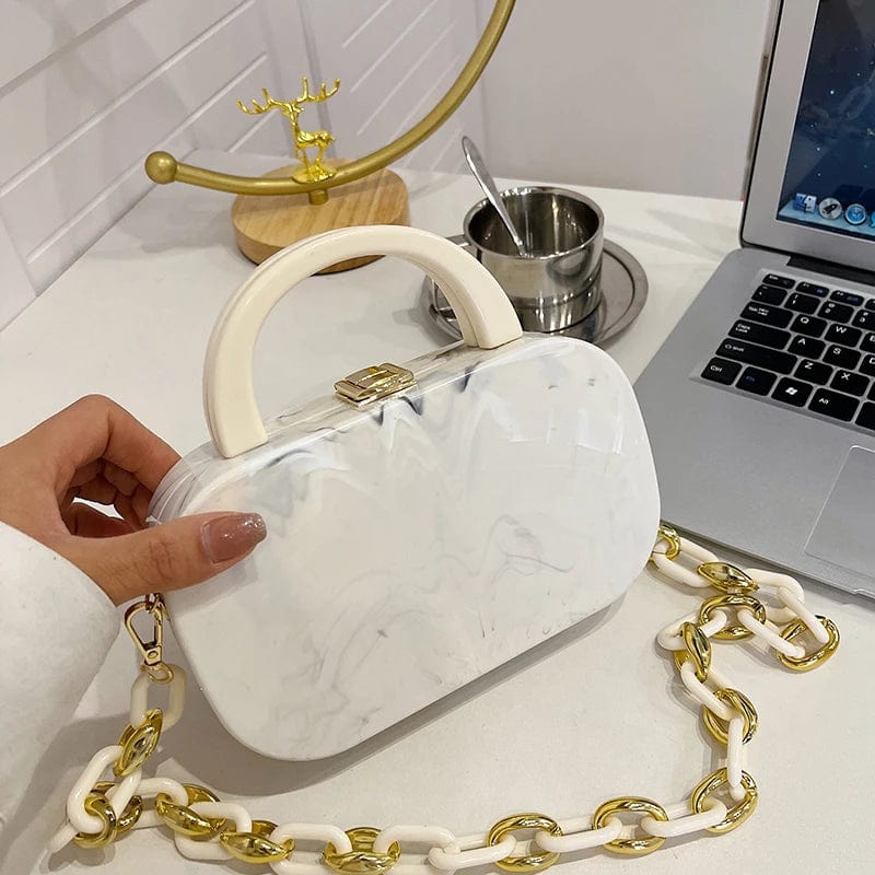 19cm*5cm*11cm / Beige New Designer Acrylic Chain Handbags Young Lady Designer Box Hand Bags For Woman Trendy PVC Purses