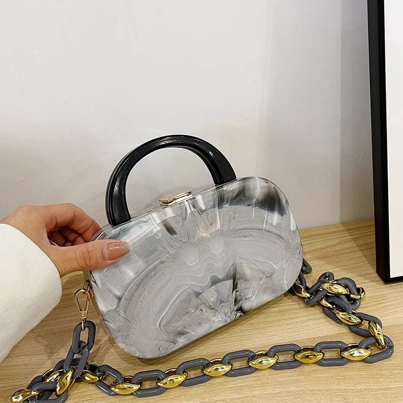 19cm*5cm*11cm / Black New Designer Acrylic Chain Handbags Young Lady Designer Box Hand Bags For Woman Trendy PVC Purses