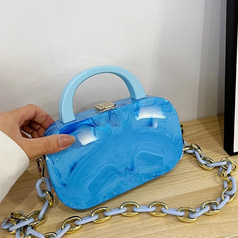 19cm*5cm*11cm / Blue New Designer Acrylic Chain Handbags Young Lady Designer Box Hand Bags For Woman Trendy PVC Purses