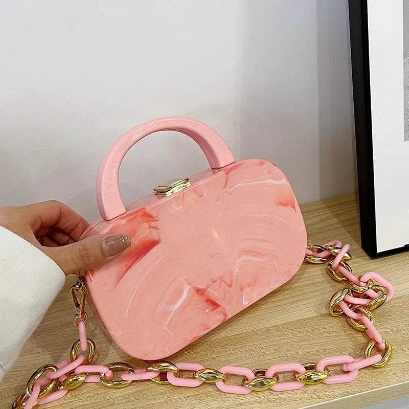 19cm*5cm*11cm / Pink New Designer Acrylic Chain Handbags Young Lady Designer Box Hand Bags For Woman Trendy PVC Purses