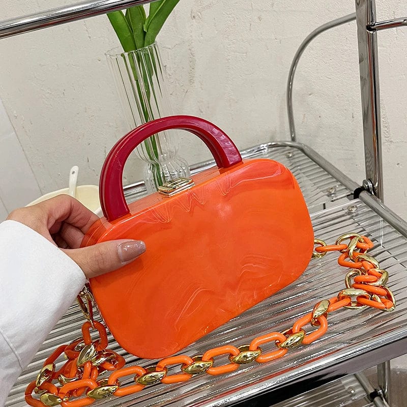 19cm*5cm*11cm / Red New Designer Acrylic Chain Handbags Young Lady Designer Box Hand Bags For Woman Trendy PVC Purses