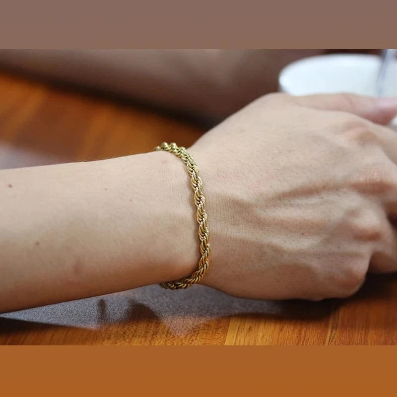 19cm/7.5inch / Gold Hip hop jewelry women mens thick stainless steel steal steel retorcida cable chain gold plated twisted rope chain bracelet